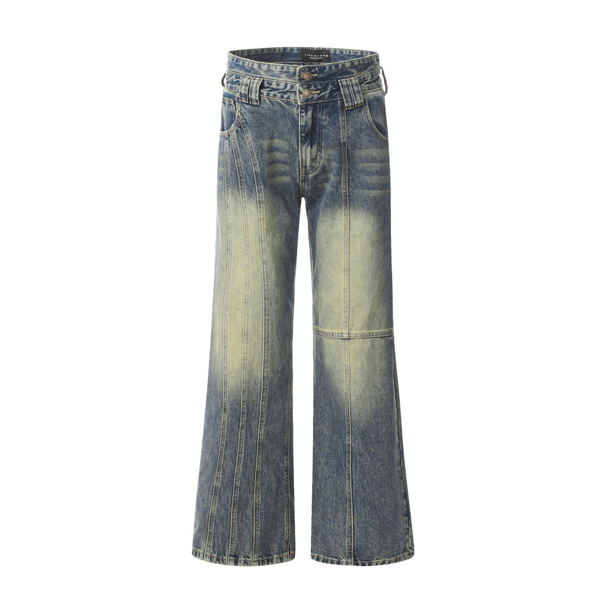 Retro Worn Looking Washed-out Jeans Deconstructed Stitching Design Loose All-match