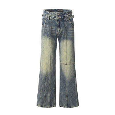 Retro Worn Looking Washed-out Jeans Deconstructed Stitching Design Loose All-match