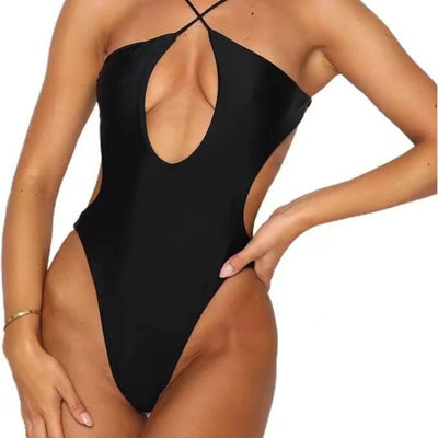 One-piece Deep V-neck Backless Lace Up Swimsuit