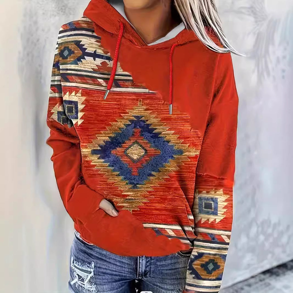 FallWinter Hoodie Ethnic Print