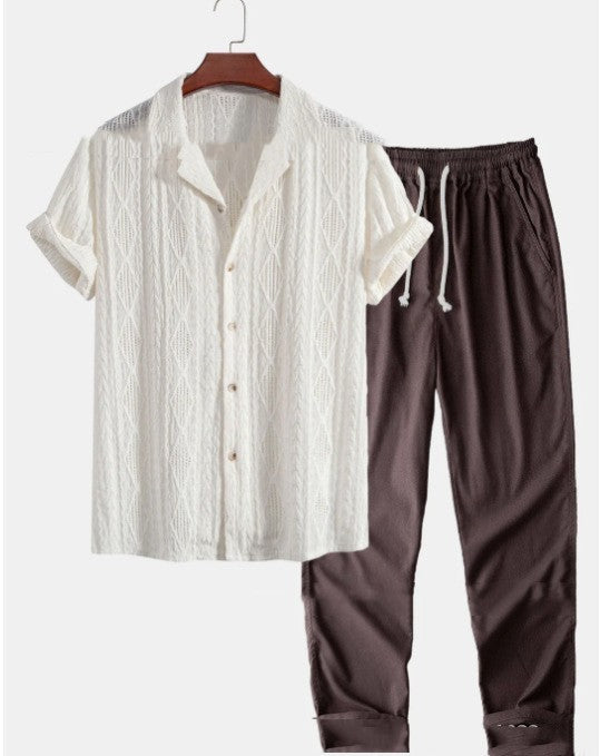 Loose Short Sleeve Shirt Trousers Suit Men