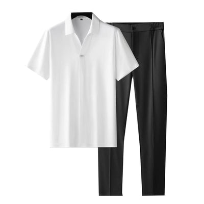 Summer Ultra-thin Silky Ice Silk Seamless Adhesive Short Sleeve Shirt Outfit