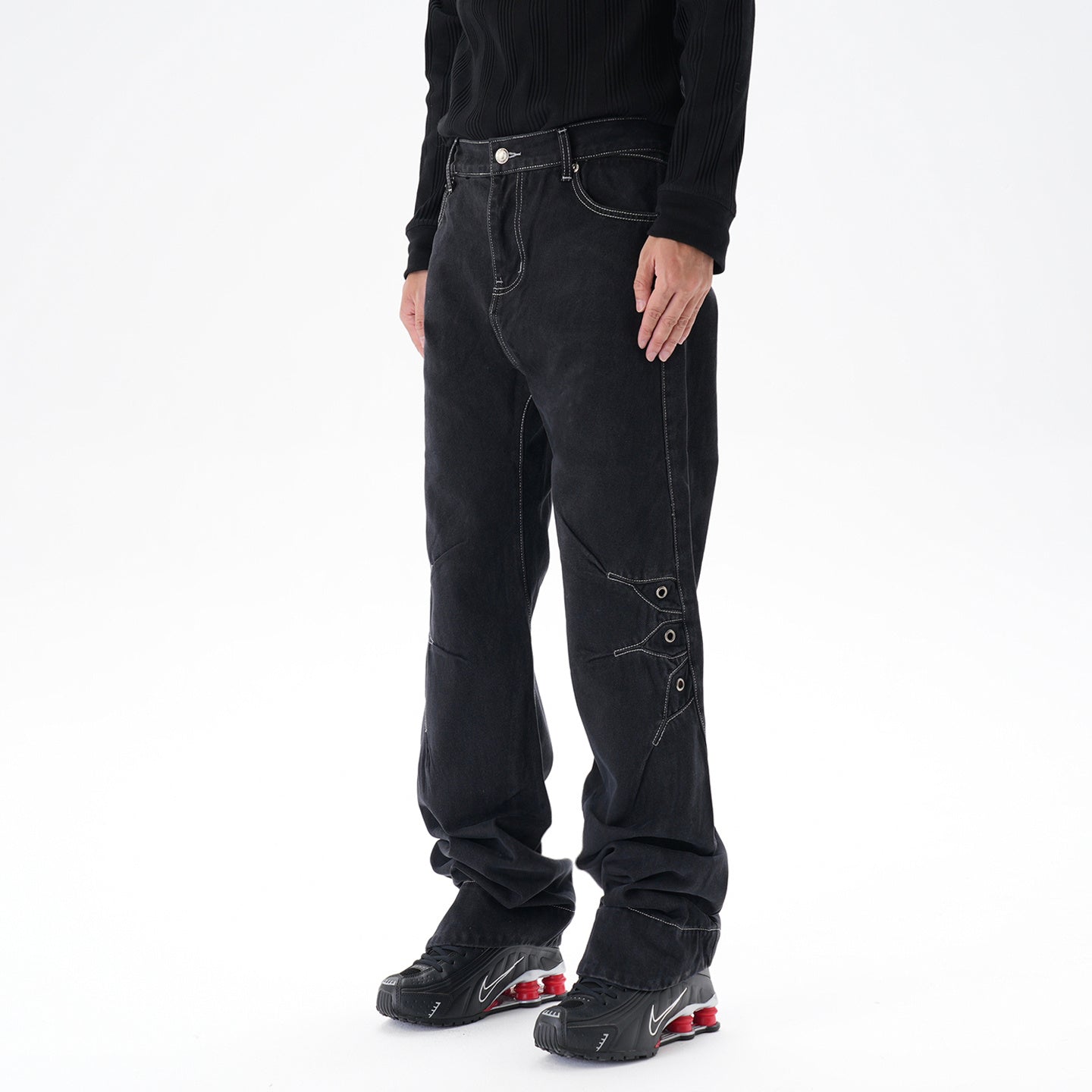 Contrast Color Loose Machete Jeans Men