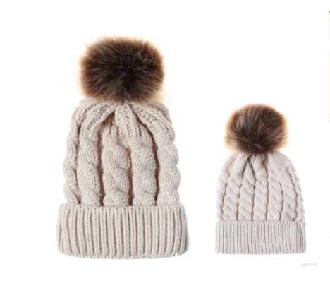 Autumn and winter ball twist knit hat Warm female parent-child imitation braid hair ball wool cap