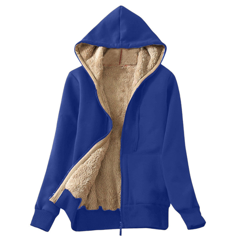 Plush hooded long-sleeved sweater plush coat top