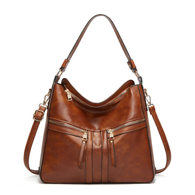 Trendy Double Zipper Soft Leather Large Capacity Totes
