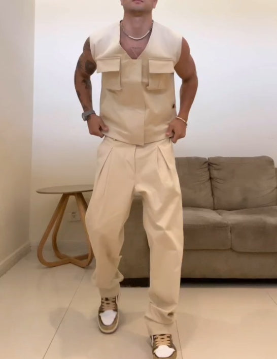 Men's Fashion Work Vest 2-Piece Set