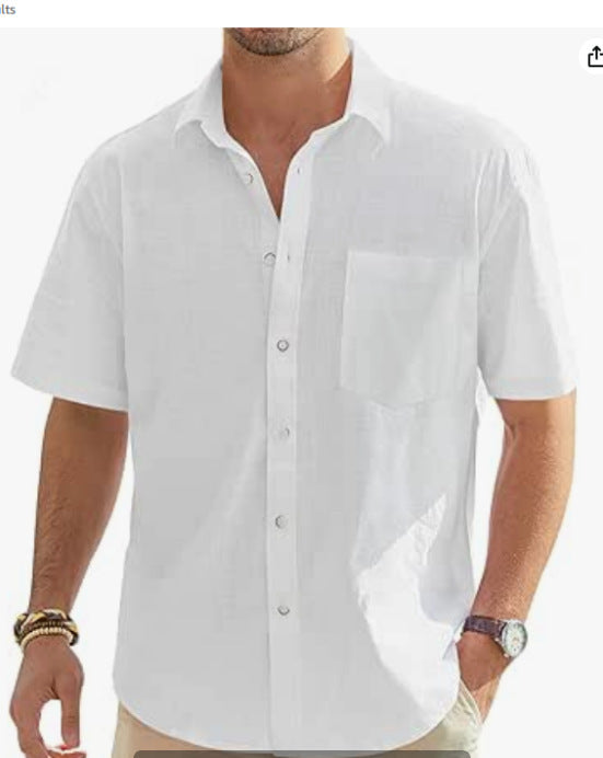 Men's Cotton And Linen Short Sleeve Shirt Top