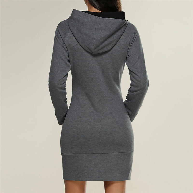 New hooded zipper pullover mid-length sweater