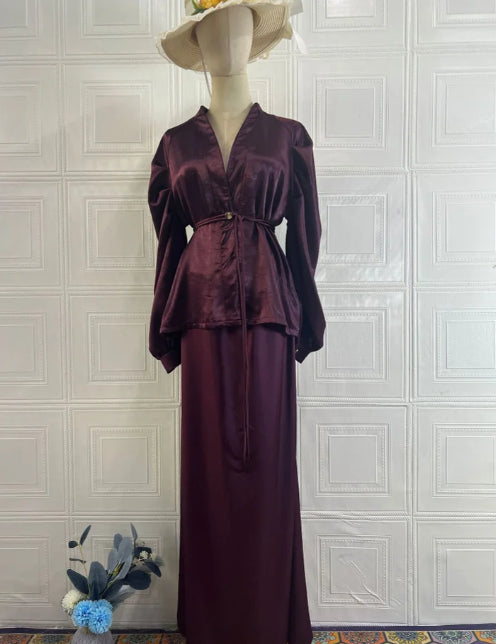 V-Neck Cardigan & High-Waist Skirt 2-Piece Set
