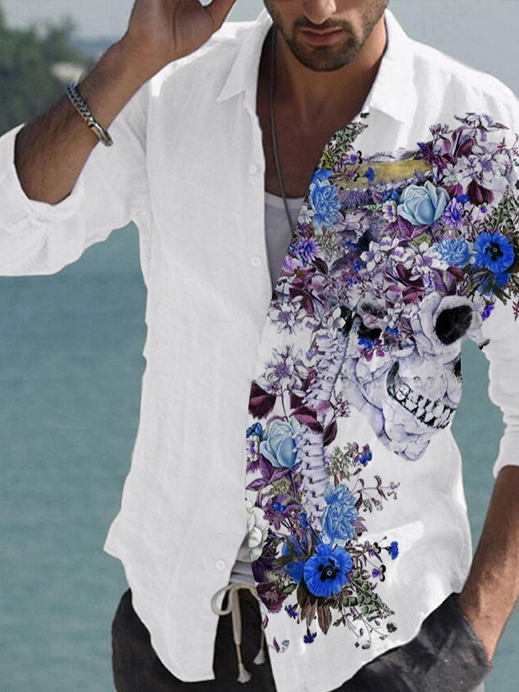 Color Matching Bamboo Linen Printed Men's Shirt