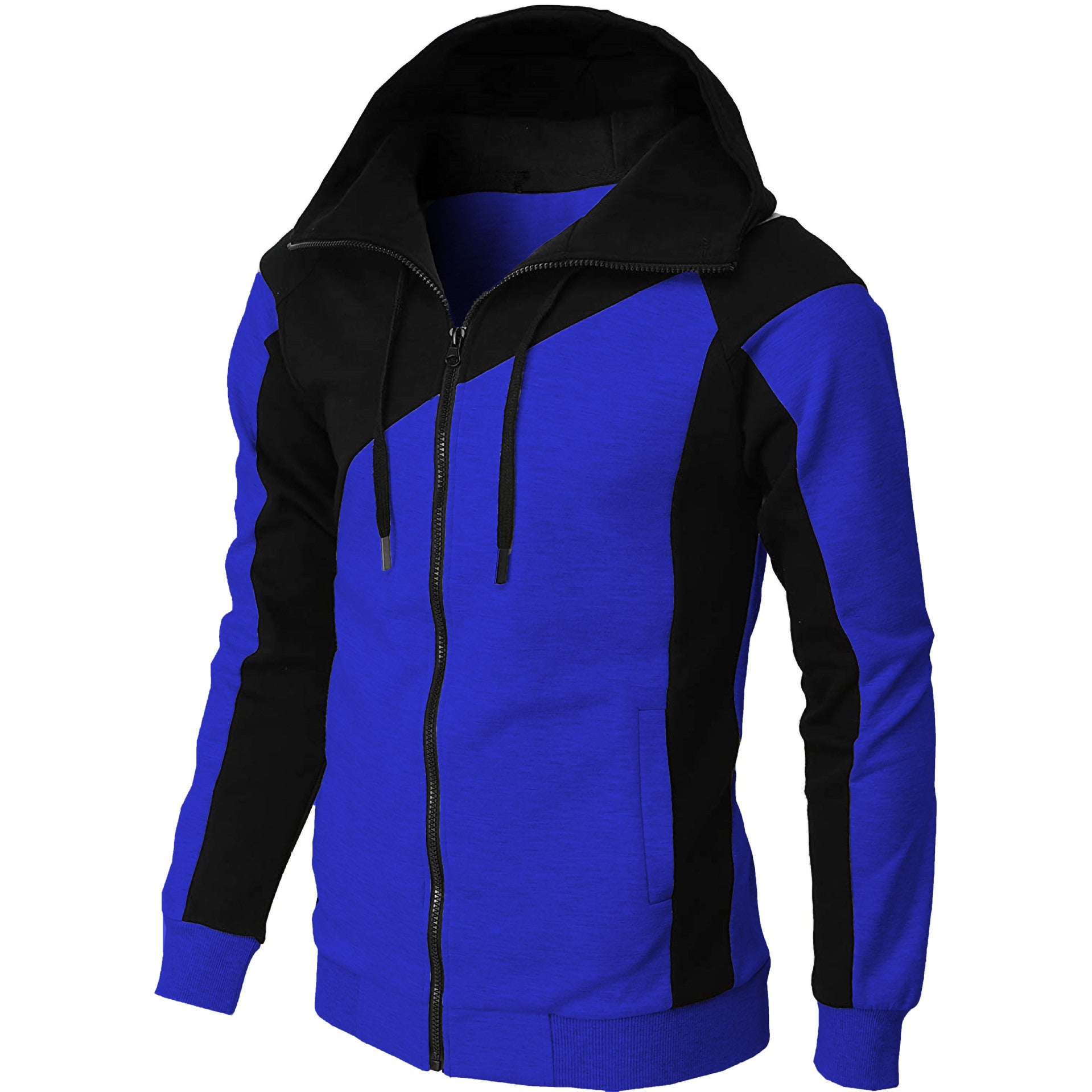Cross-border Contrasting Color Jacket Men's Slim Hooded Hood