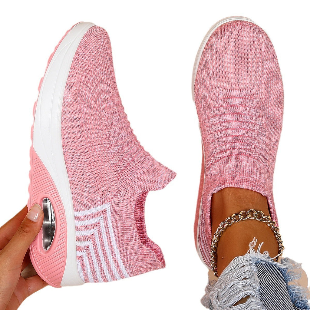 Plus Size Sports Women's Shoes Breathable Fly-knit Socks Shoes Slip-on Lazy Shoes