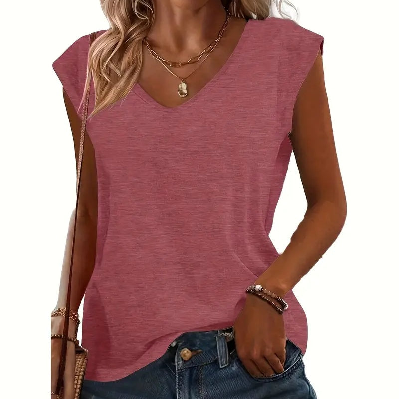 Women's 5-Pack V-Neck Solid Color Short Sleeve T-Shirts - Basic Casual Summer Tees