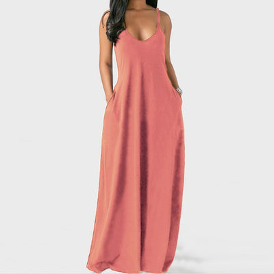 Women's Solid Color Sexy Deep V Suspender Long Dress