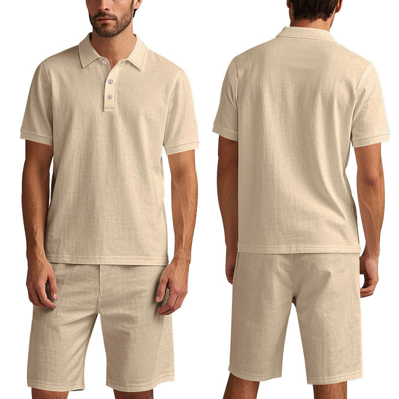Summer Men's Loose Casual Linen Breathable Short Beach Sleeve Shorts Suit