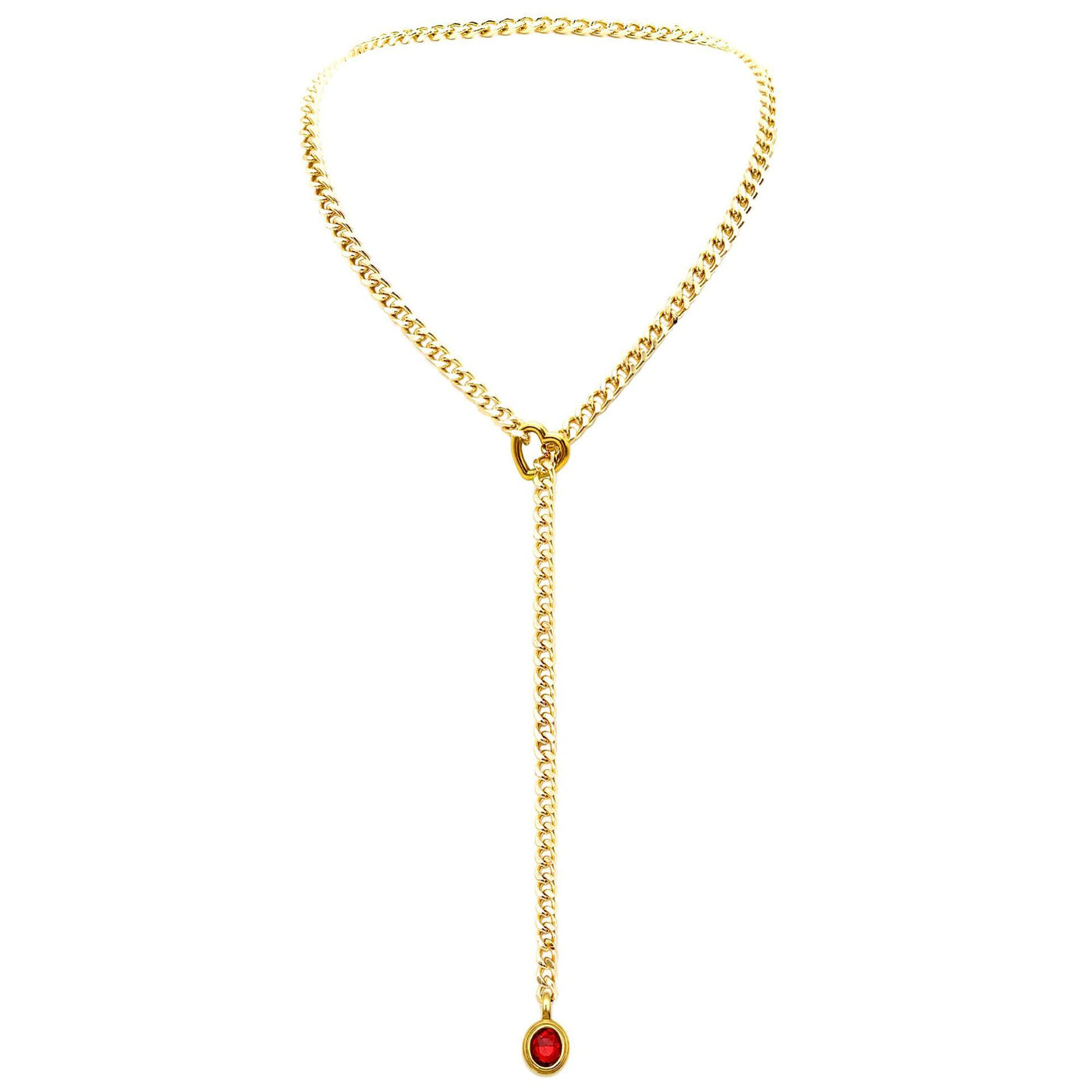 Stainless Steel 18K Slide Chain Heart-shaped Ring Punk Rock Exaggerated Style Cuba Long Necklace