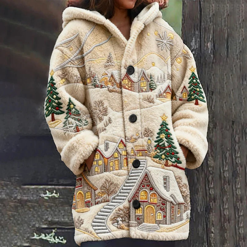 Christmas New 3D Printed Women's Casual Cloak Coat