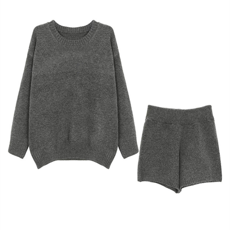 Knitting Suit Loose High Waist Shorts Short Skirt Two-piece Set