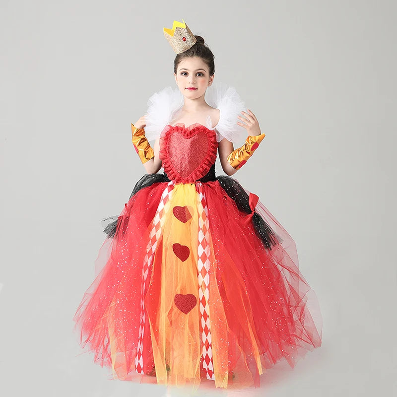 Evil Red Queen Sparkly Girls Tutu Dress Deluxe Wonderland Royal Heart Kids Halloween Fancy Dress Children Pageant Party Costume