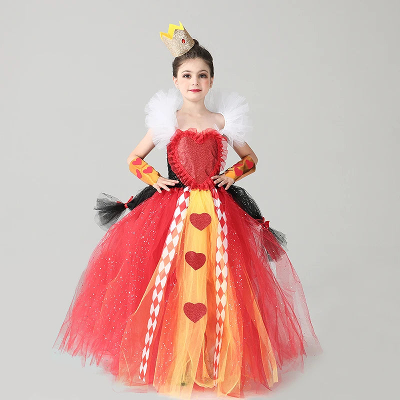 Evil Red Queen Sparkly Girls Tutu Dress Deluxe Wonderland Royal Heart Kids Halloween Fancy Dress Children Pageant Party Costume