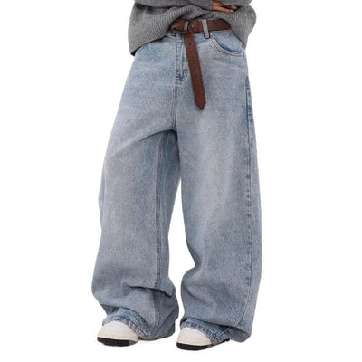 Retro Washed Distressed Simple Straight Jeans