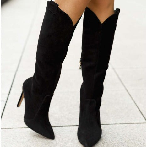 Autumn And Winter Stiletto Pointed High Heel Suede Long Canister Boots