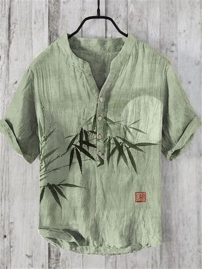 National Bamboo Printing Men's Shirt 3D Digital Printing Elegant Style