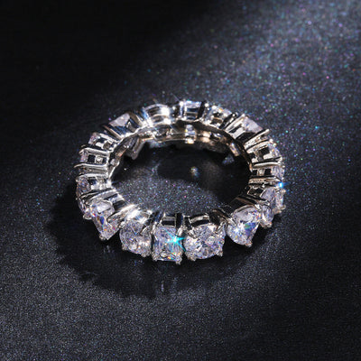 Rectangular Loving Heart Zircon Ring Female Full Circle Fashionable Temperamental All-match White