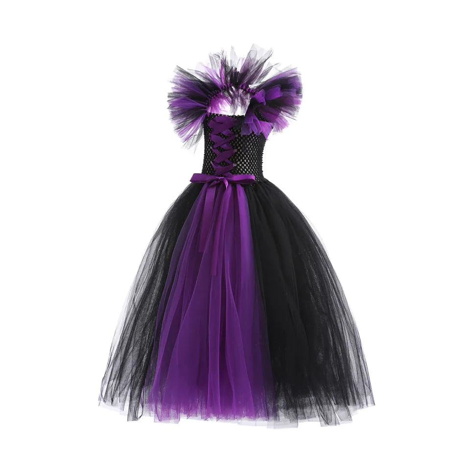 Maleficent Halloween For Children Costume Tulle Purple Black Dress Girls Cosplay Vestidos Party Evil Queen Mesh Princess Dresses