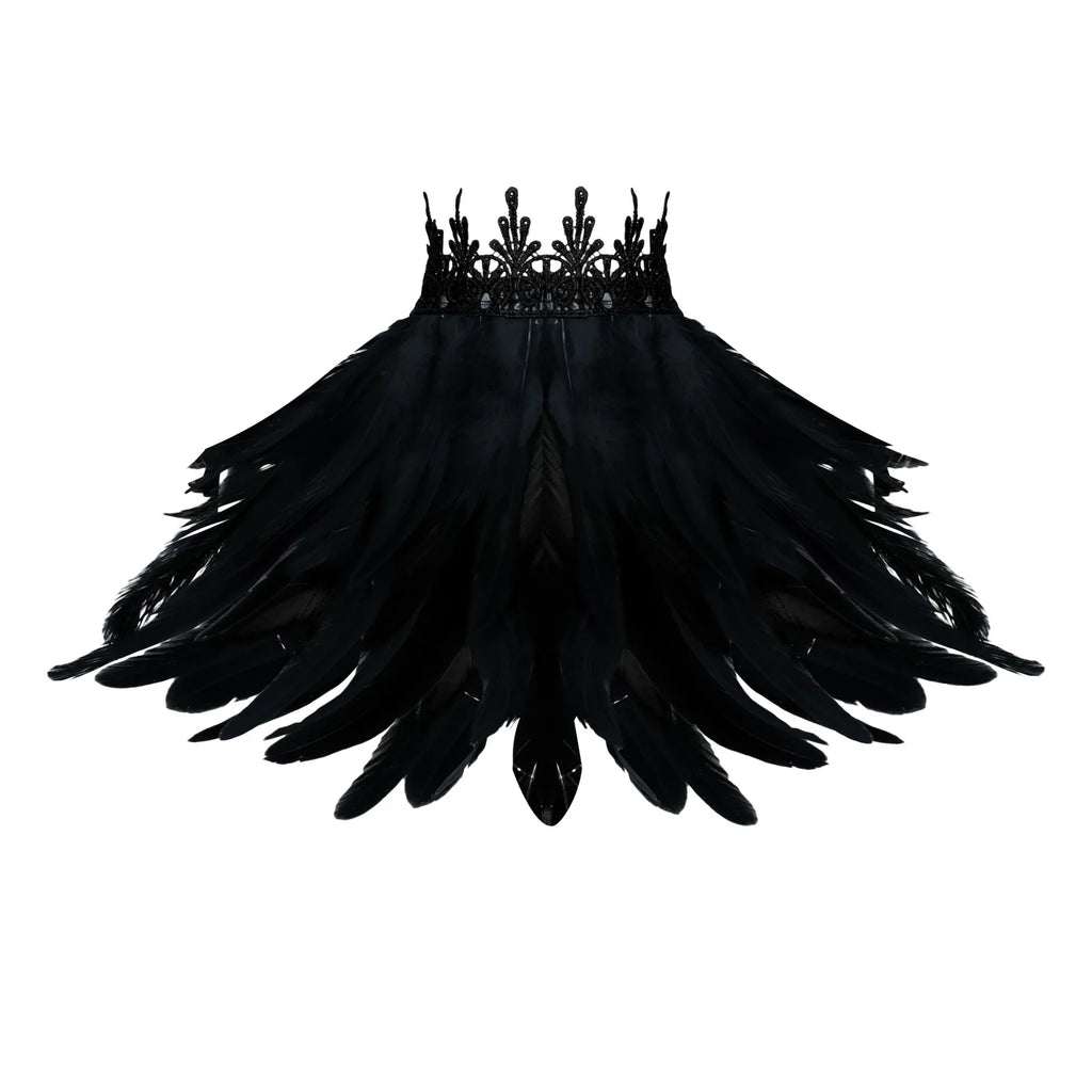 Dramatic Gothic Feather Neck Wrap Scarf - A Stunning Accessory for Halloween Celebrations, Dance Performances