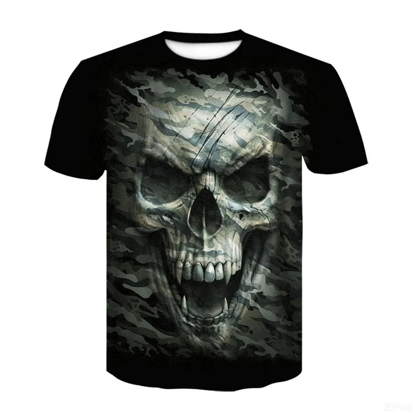 2025 new men's horror skull Halloween print breathable and comfortable round neck T-shirt outdoor party casual top