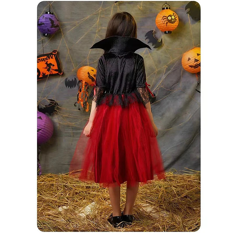 Girl Vampire Halloween Dress for Kid Ghost Bride Gothic Cosplay Vampire Costume Witch Dresses for Girls Carnival Party Clothes