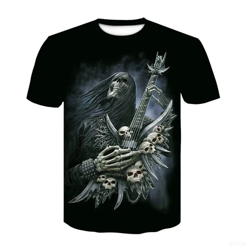 2025 new men's horror skull Halloween print breathable and comfortable round neck T-shirt outdoor party casual top