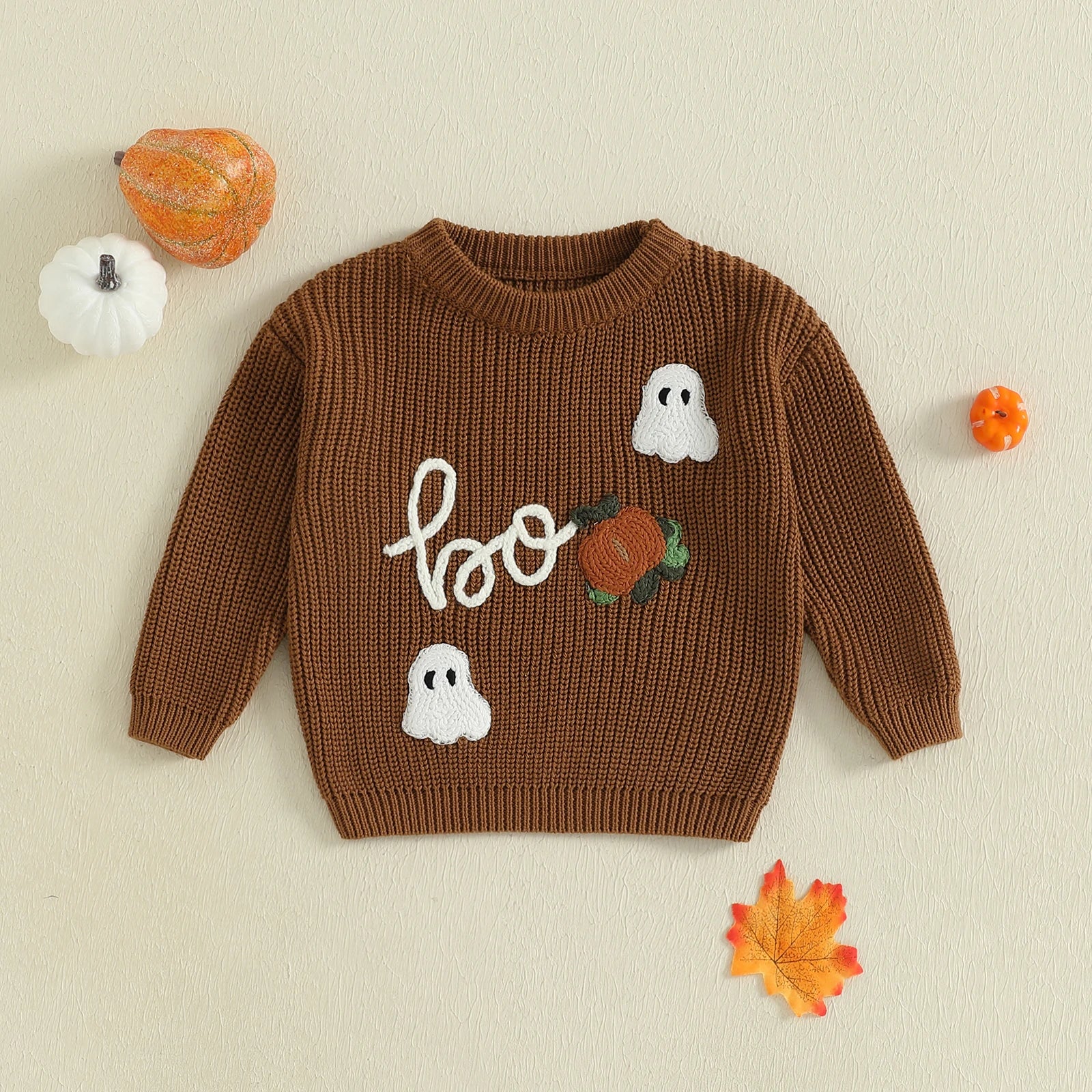 Cute Pumpkin Patch Knit Sweater Cozy Long Sleeve Crew Neck Halloween Pullover for Baby Boys and Girls Warm Infant Clothing
