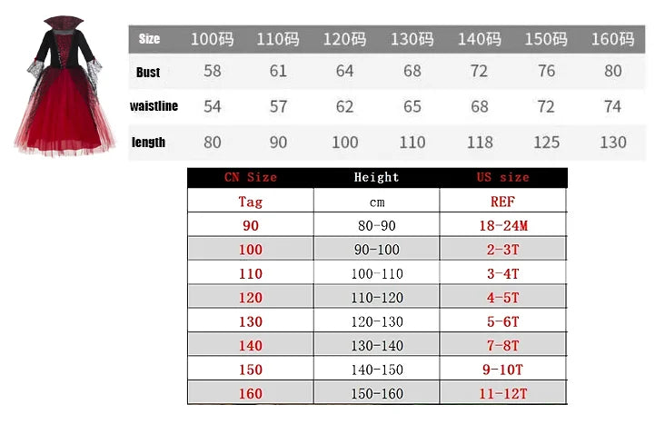 Girl Vampire Halloween Dress for Kid Ghost Bride Gothic Cosplay Vampire Costume Witch Dresses for Girls Carnival Party Clothes