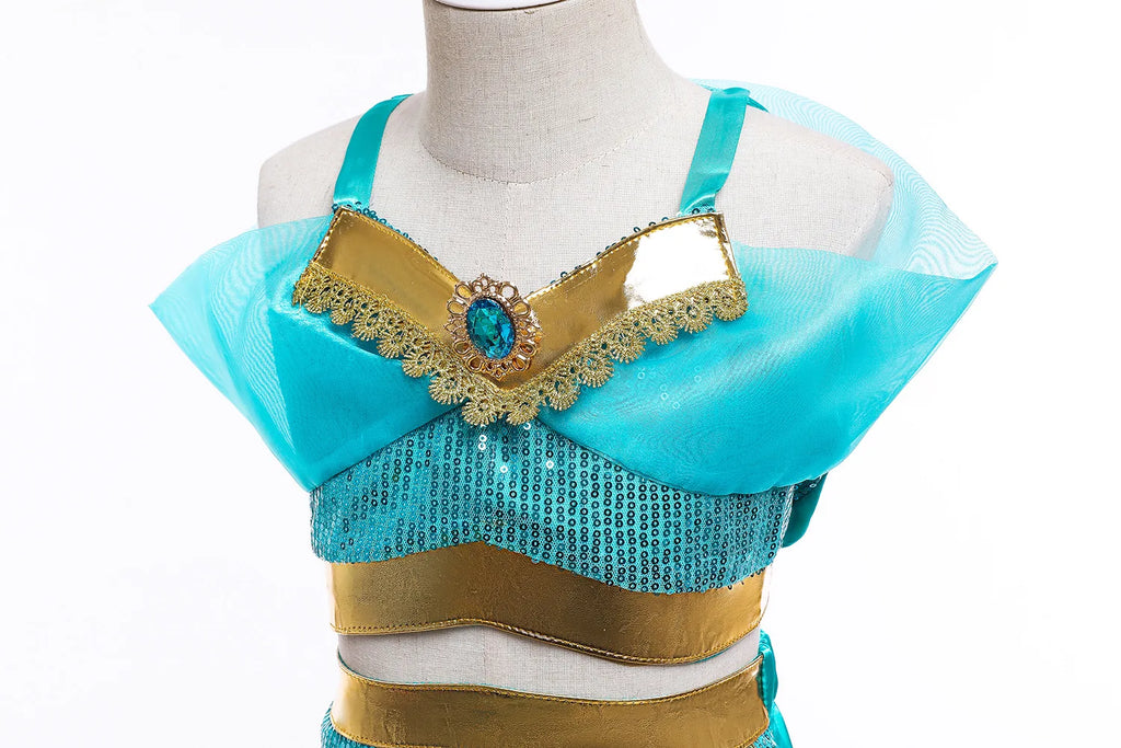 Jasmine Princess Dress for Girls Cosplay Aladdin Magic Lamp Costume Outfit Girls Halloween Kids Birthday Carnival Dance Vestidos