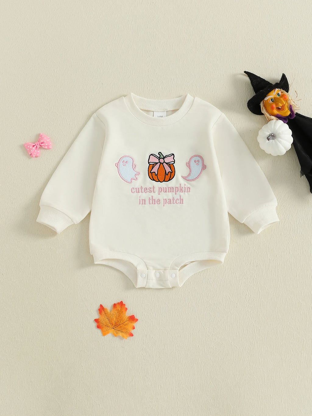 Infant Halloween Costume Long Sleeve Crew Neck Pumpkin Ghost Embroidered Jumpsuit Toddler Autumn  Baby Girl Fall Outfit
