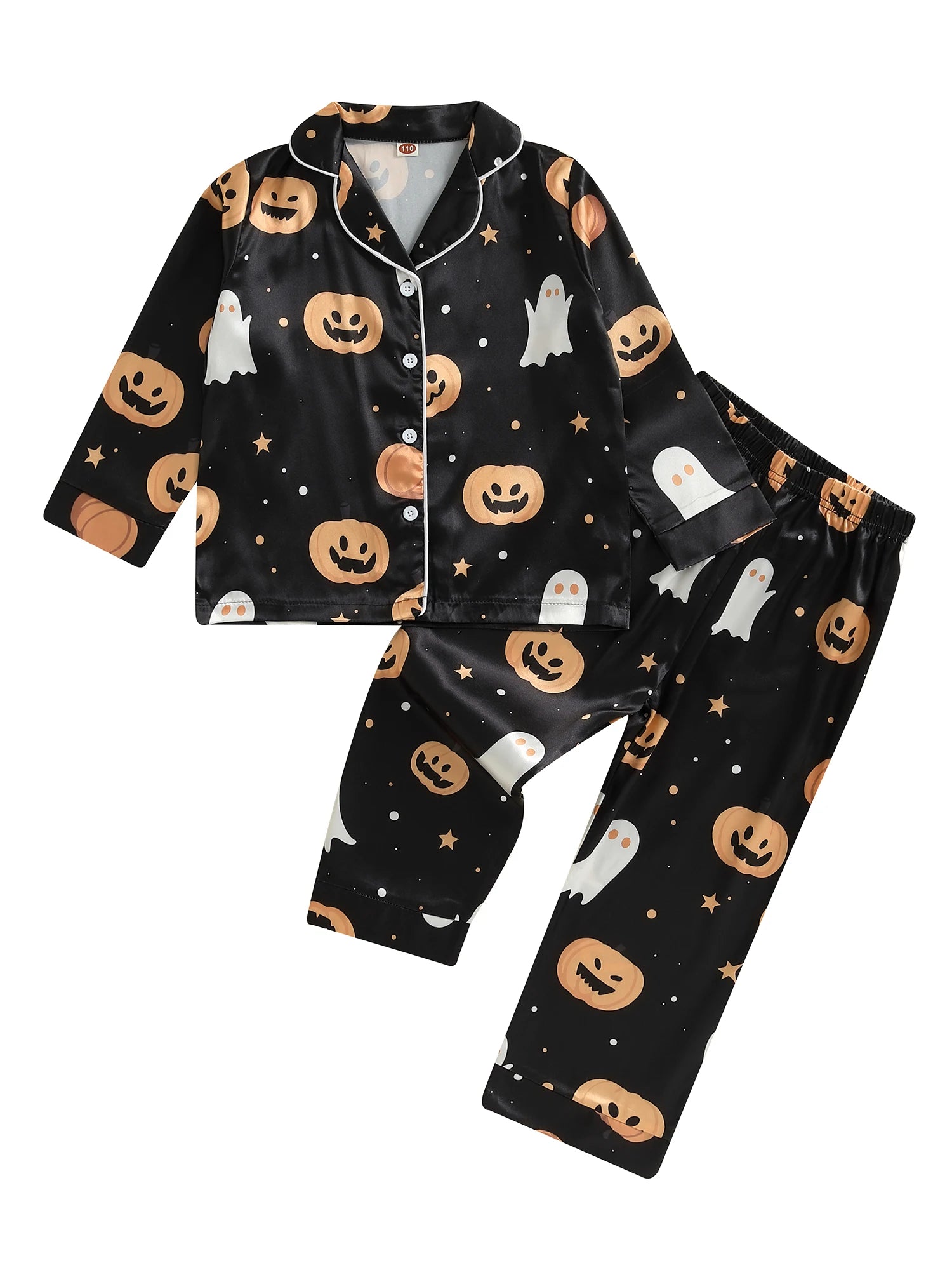 Kids 2-Piece Halloween Pajama Set with Long Sleeve Lapel Collar Shirt and Pants - Children s Sleepwear Outfit for Toddlers