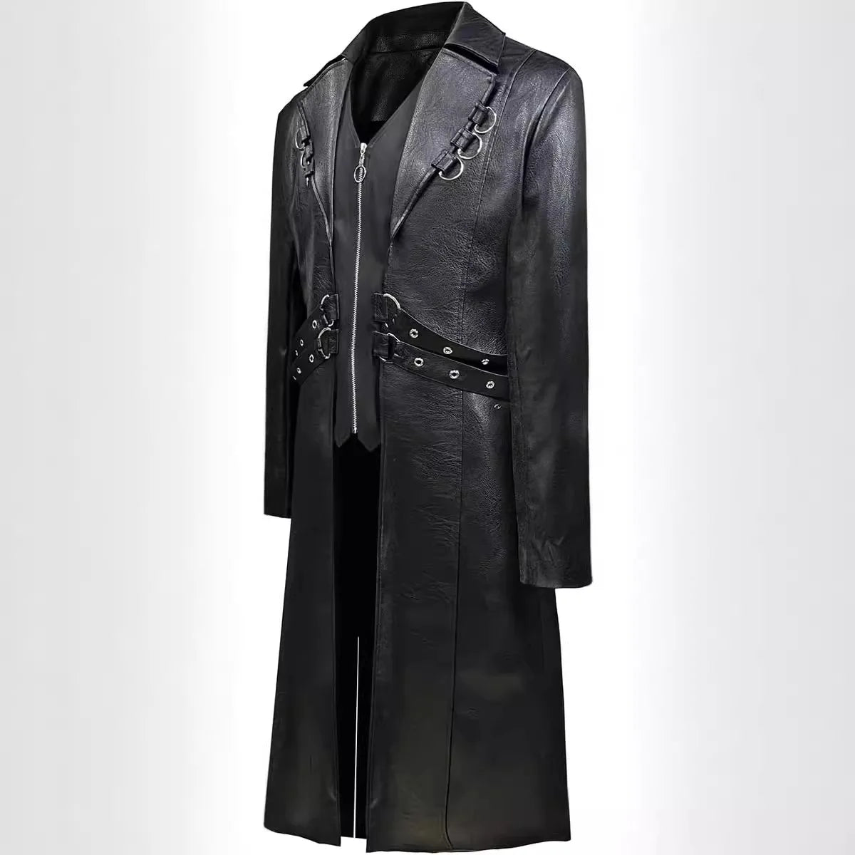 Men Steampunk Faux Leather Vintage Jacket Medieval Trench Coat Long Outwear Winter Gothic Windbreaker Motorcycle Halloween Stage