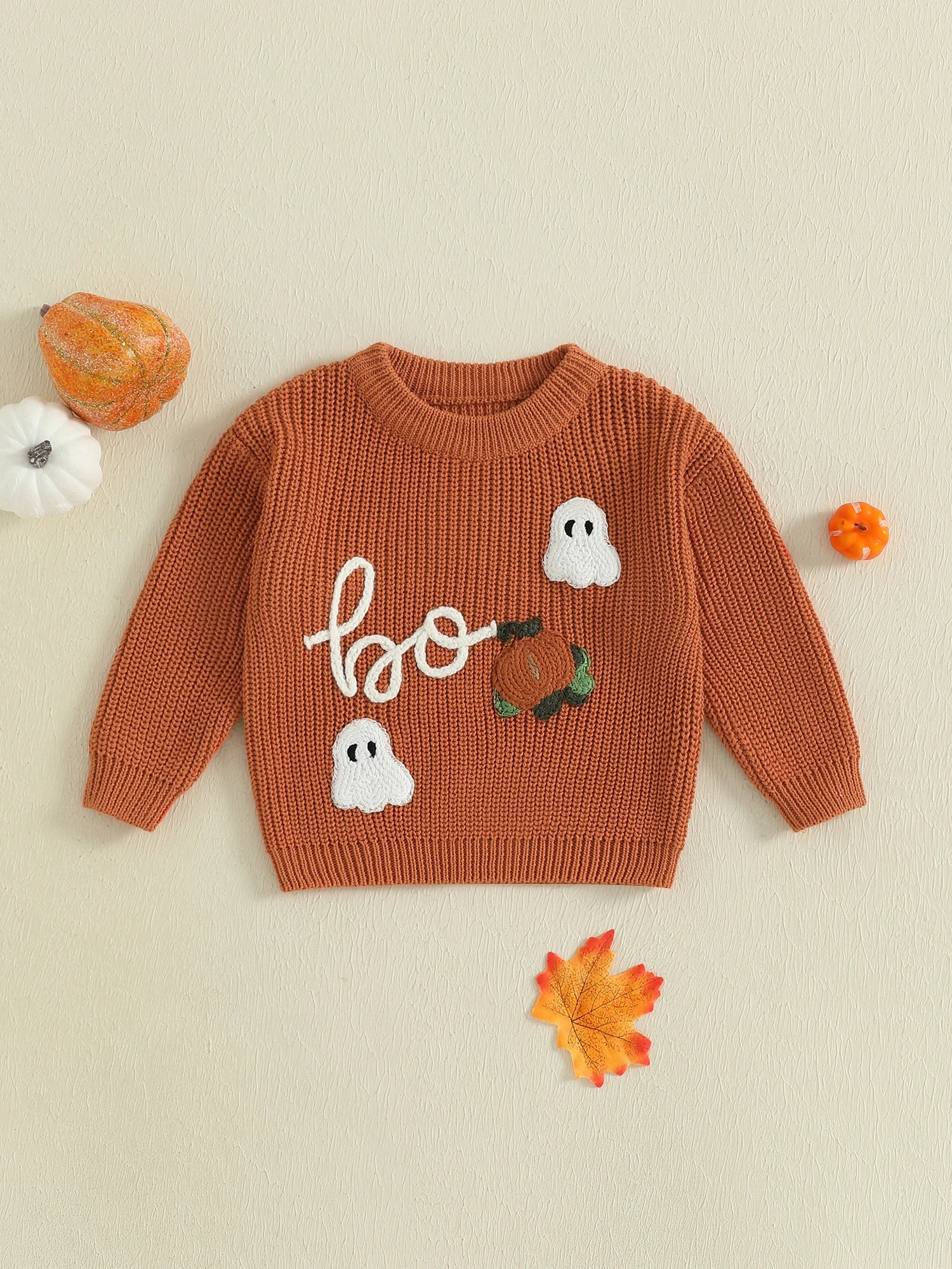 Cute Pumpkin Patch Knit Sweater Cozy Long Sleeve Crew Neck Halloween Pullover for Baby Boys and Girls Warm Infant Clothing