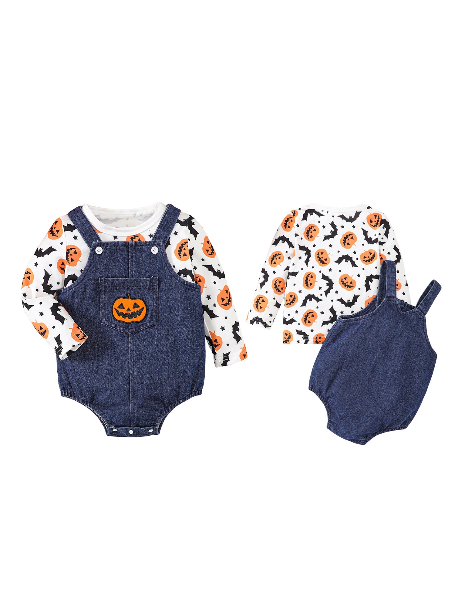 3Pcs Toddler Halloween Costumes Set Long Sleeve Ghost Witch Print Tops Pants Hat Infant Clothes for Party