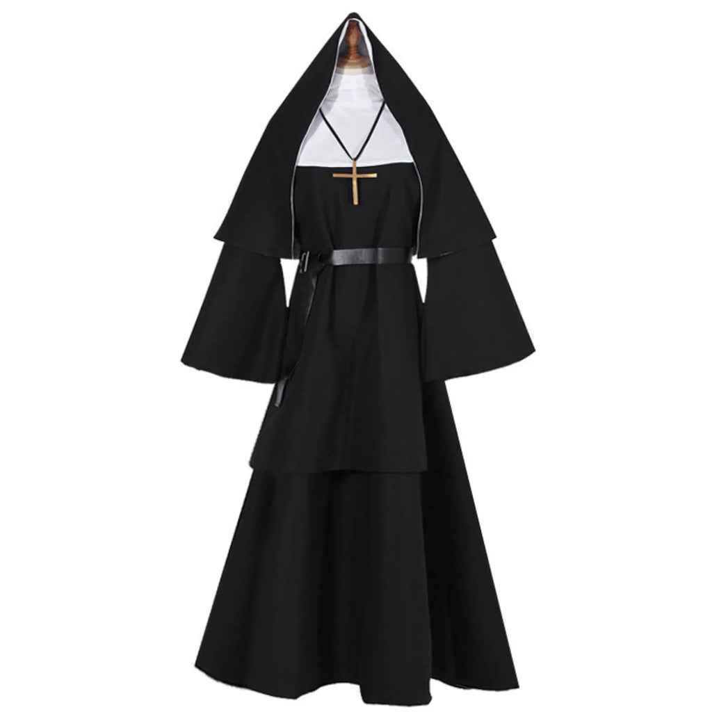 For COS Party Halloween Nun Cosplay Costume 4-Pieces Set Nun Costume + Cape + Belt + Necklace Cosplay Costume