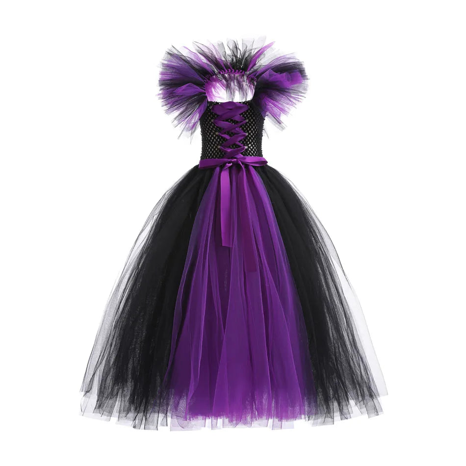 Maleficent Halloween For Children Costume Tulle Purple Black Dress Girls Cosplay Vestidos Party Evil Queen Mesh Princess Dresses