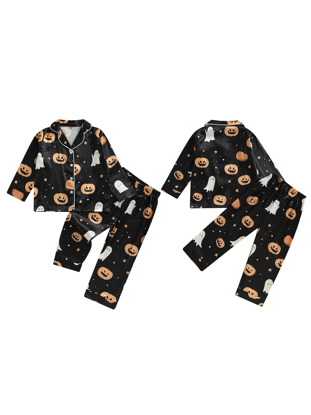 Kids 2-Piece Halloween Pajama Set with Long Sleeve Lapel Collar Shirt and Pants - Children s Sleepwear Outfit for Toddlers