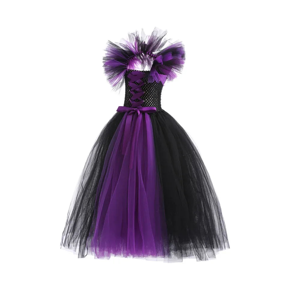 Maleficent Halloween For Children Costume Tulle Purple Black Dress Girls Cosplay Vestidos Party Evil Queen Mesh Princess Dresses