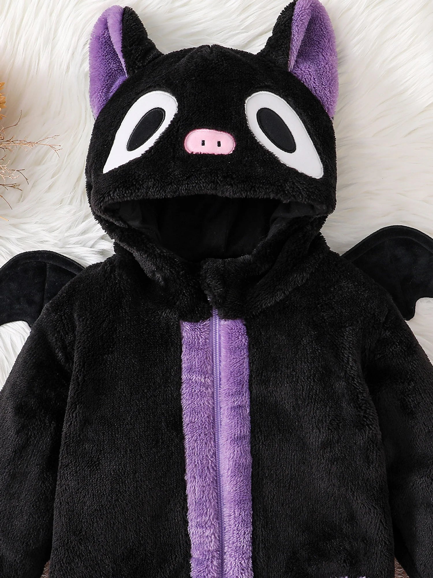 Halloween Baby Black Cat Rompers Cosplay Costume Fleece Long Sleeve Hooded Zip-Up Jumpsuit Infant Fuzzy Warm Hooded Overall