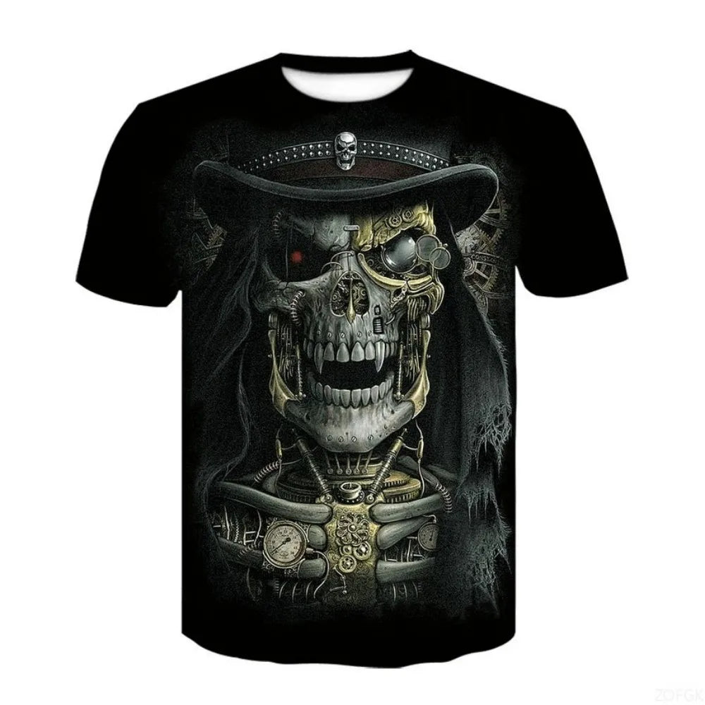 2025 new men's horror skull Halloween print breathable and comfortable round neck T-shirt outdoor party casual top
