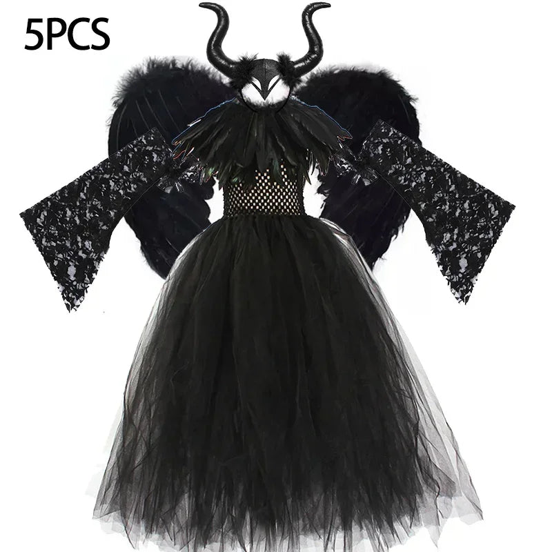 2025 Girls Cosplay Witch Halloween LED Dress Carnival Vestidos Party Kids Children Glowing Costume Party Princess Hat Dresses