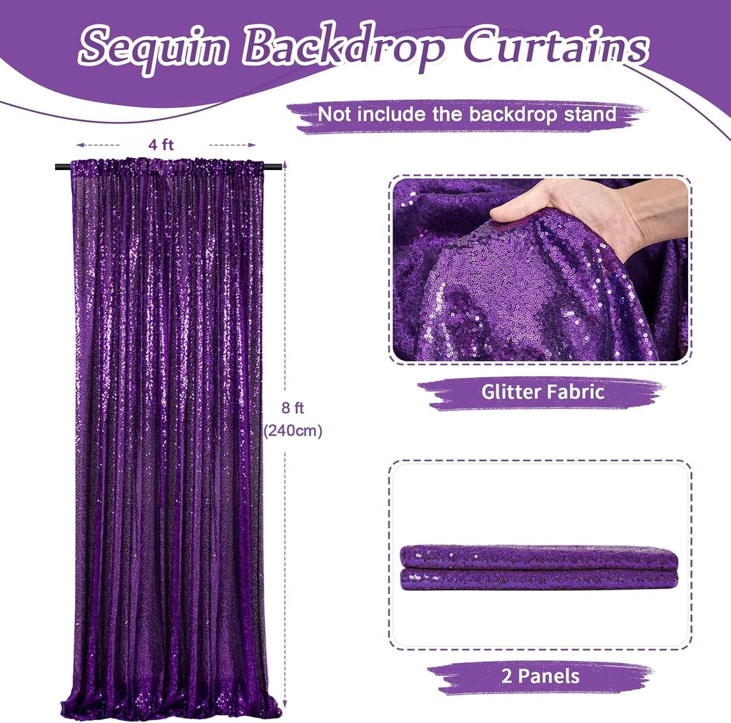 Purple Party Sequin Backdrop Curtain: Glitter 2 Pcs-4ftx8ft Photo Backdrop Curtains - Halloween Holiday Birthday Festival Decor
